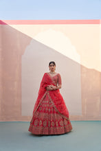 Load image into Gallery viewer, Bright Red Double Dupatta Lehenga Set
