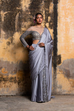 Load image into Gallery viewer, GREY NUDE DRAPE SAREE
