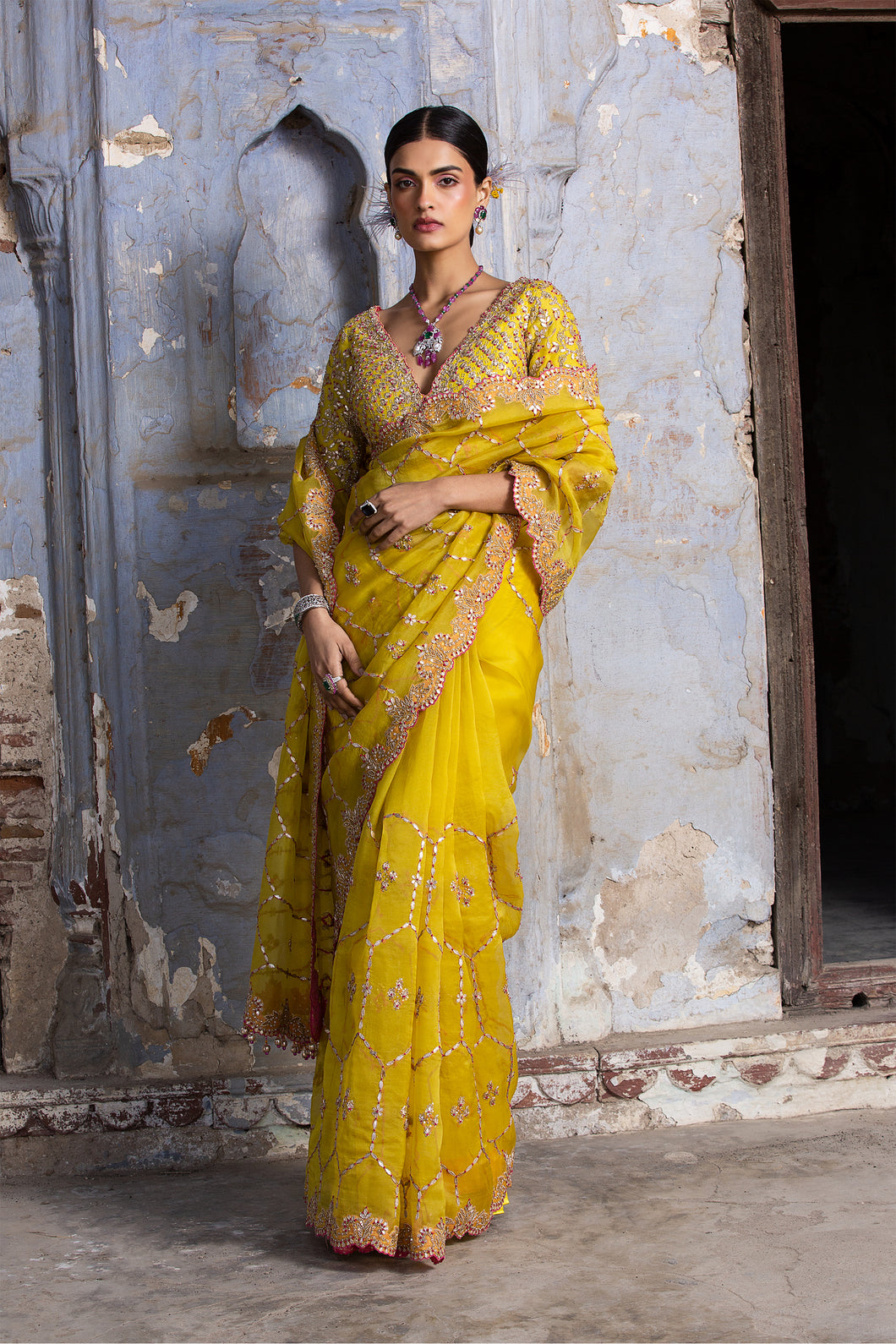 YELLOW ORGANZA SAREE