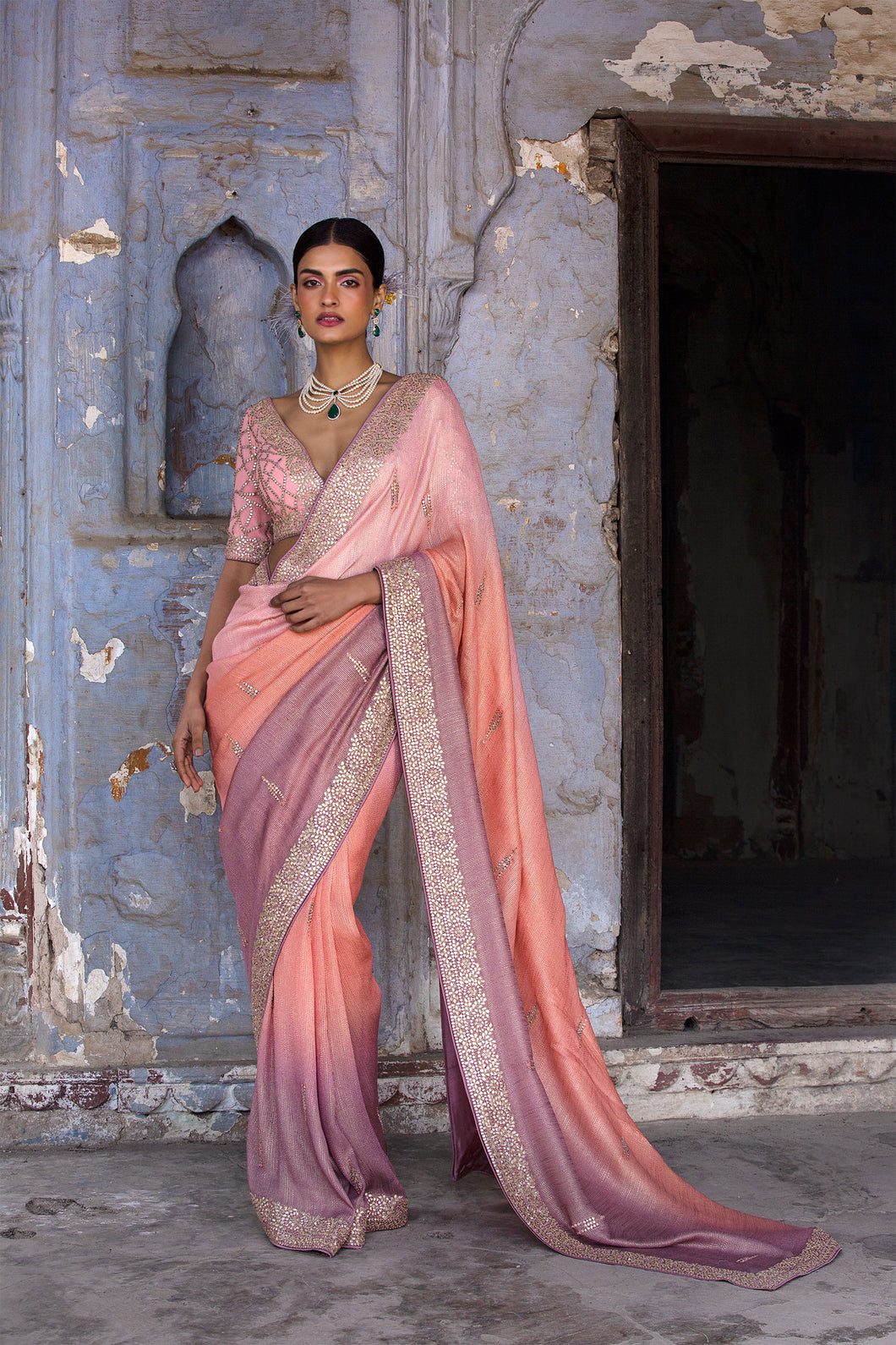 PEACH TO MAUVE OMBRE SAREE