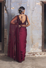 Load image into Gallery viewer, BURGUNDY SATIN DRAPE SAREE
