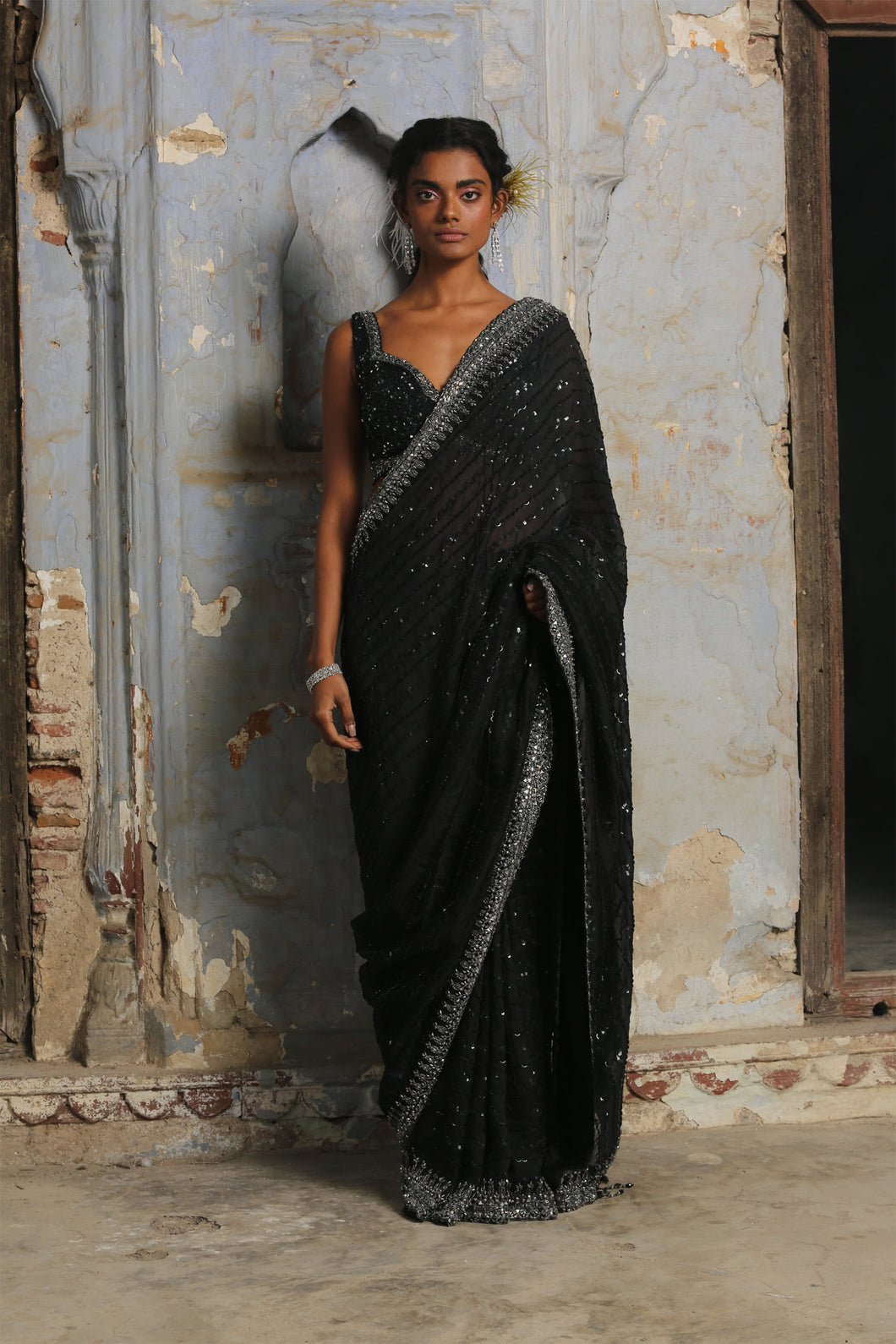 BLACK ORGANZA SAREE