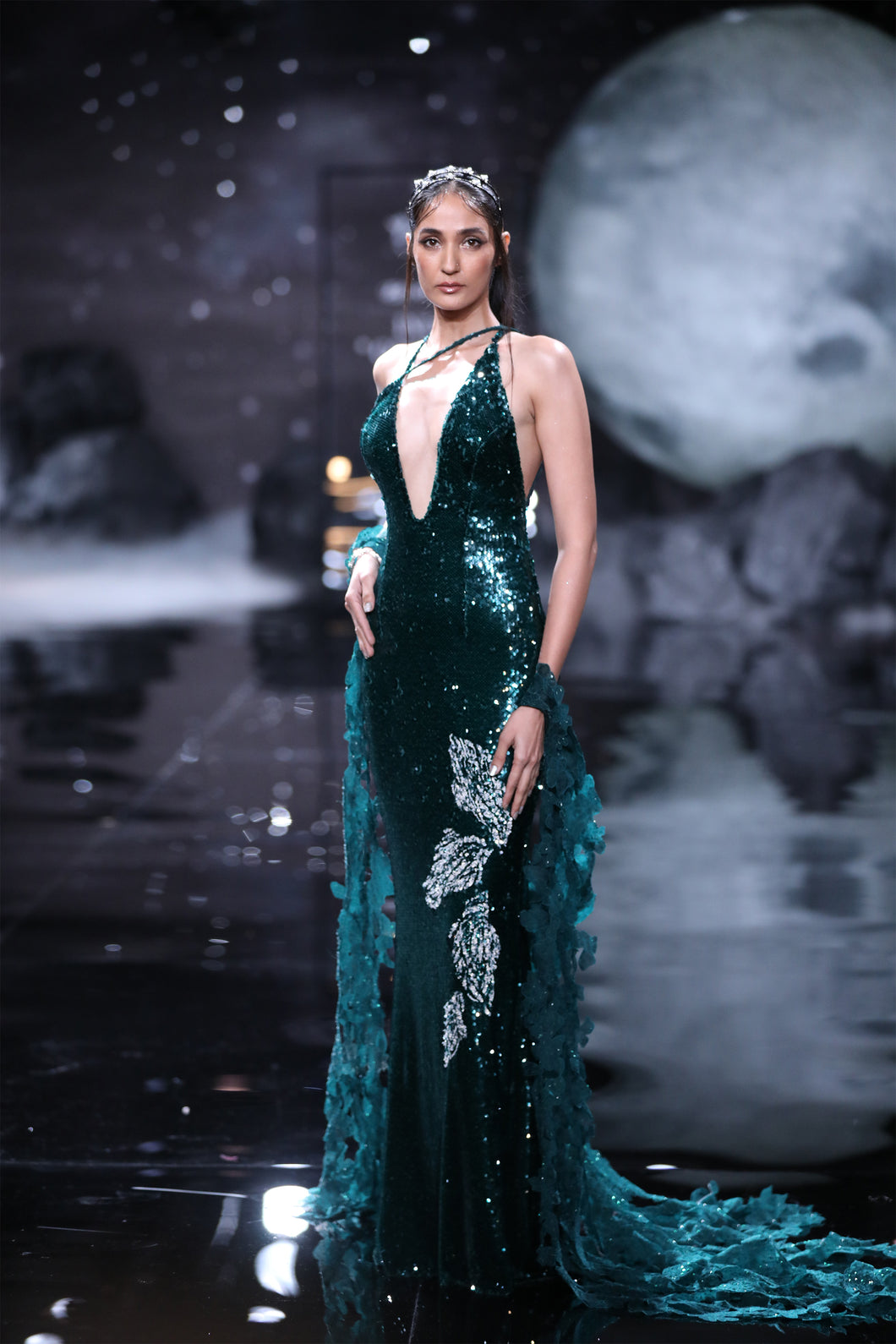 Cleo Green Sequin Sheeted Body Con Gown