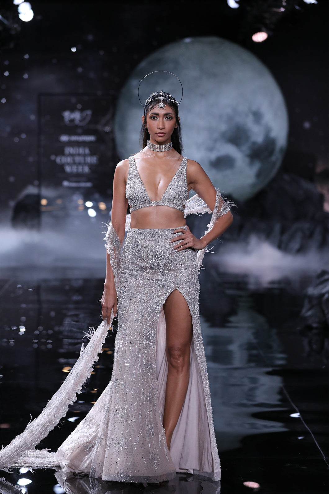 Aphrodite Embroidered Skirt Paired With A Choli And A Trail Cape