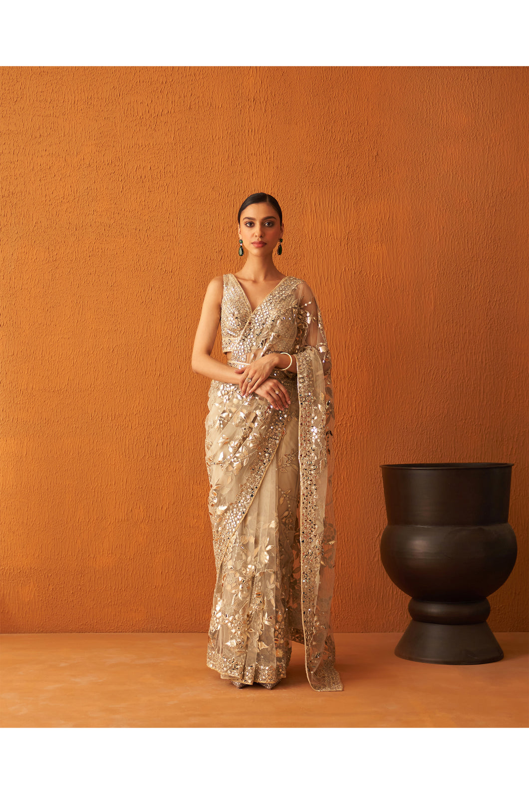 Gold Net Saree