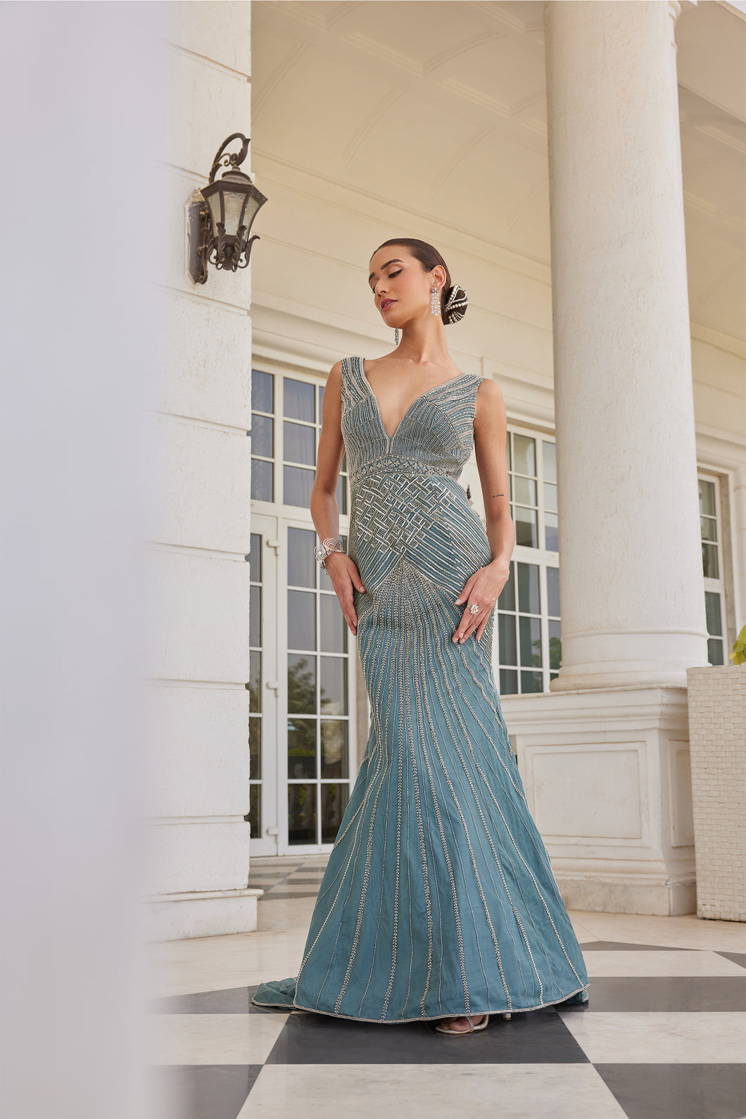 AQUA BLUE EMBROIDERED GOWN
