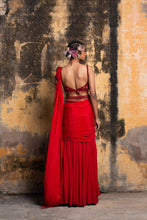 Load image into Gallery viewer, RED GEORGETTE DRAPE SAREE WITH BELT
