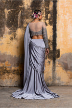 Load image into Gallery viewer, GREY NUDE DRAPE SAREE
