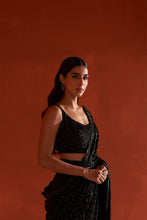 Load image into Gallery viewer, Black Sequins Georgette Saree
