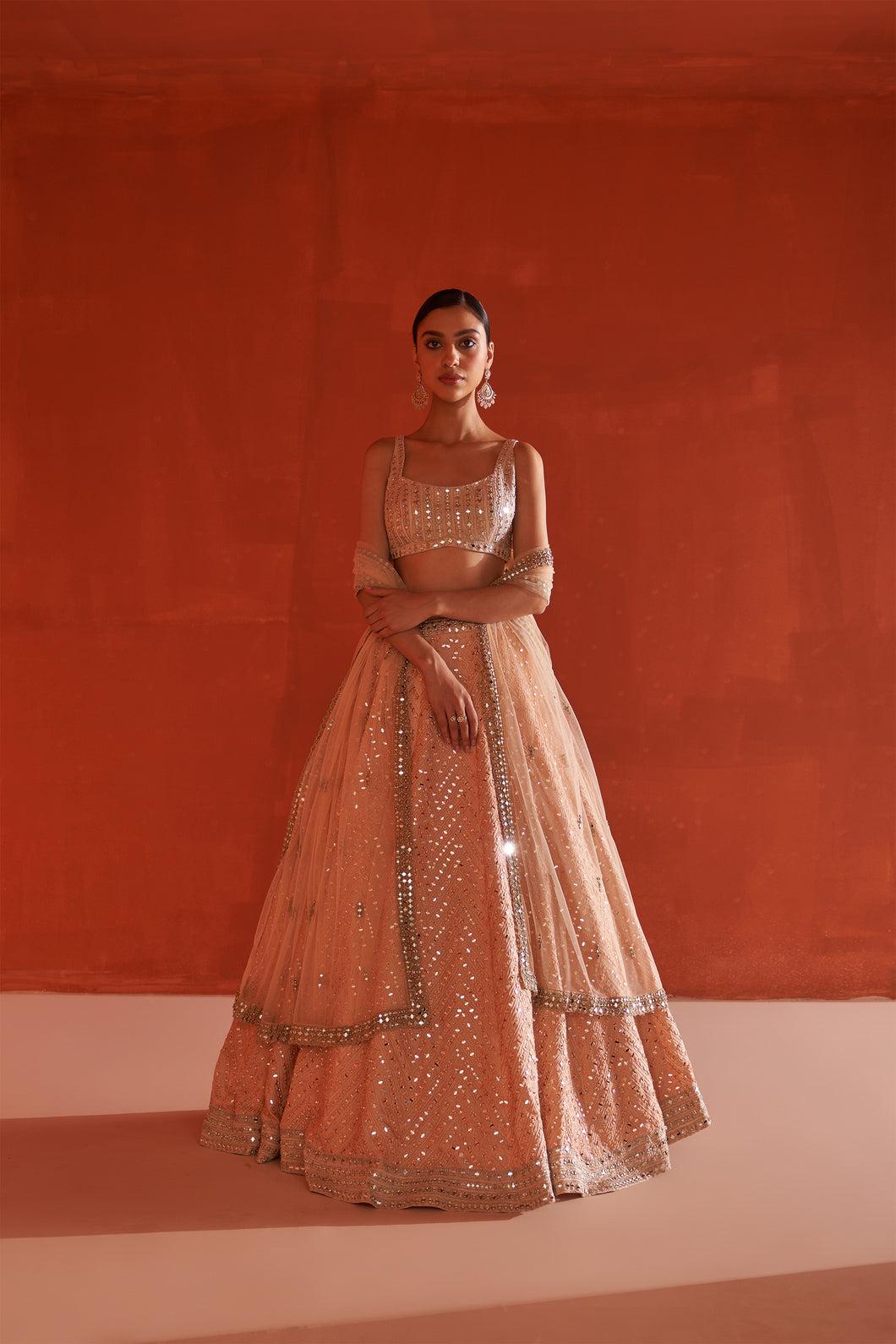 Peach Raw Silk Lehenga Set