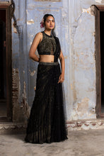 Load image into Gallery viewer, BLACK AND GOLD DRAPE SAREE
