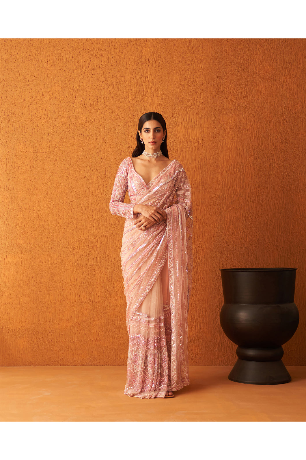 Rose Pink Net Saree