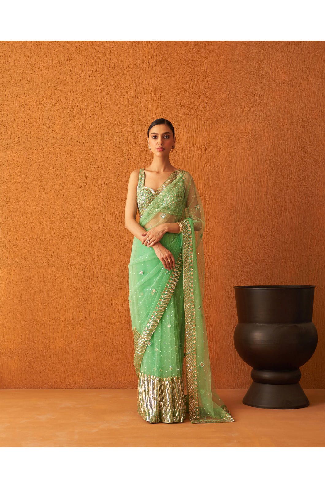 Sea Green Net Saree