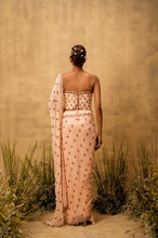 Load image into Gallery viewer, Peach Pre-stitched hand embroidered georgette saree set
