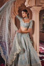 Load image into Gallery viewer, Dusty firoza heavily hand embroidered lehenga
