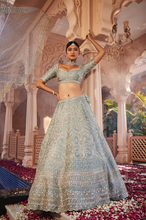 Load image into Gallery viewer, Dusty firoza heavily hand embroidered lehenga
