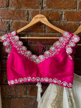 Load image into Gallery viewer, Ivory and Fuchsia Lehenga set with mirror work
