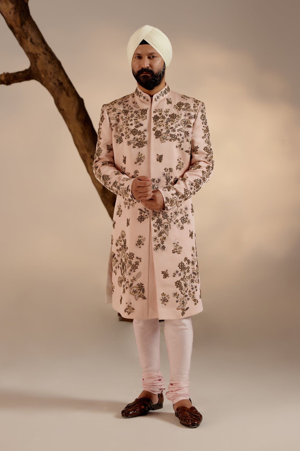 Shell-pink sherwani