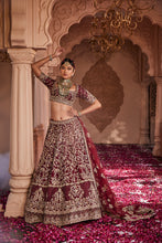 Load image into Gallery viewer, Maroon heavily hand embroidered lehenga
