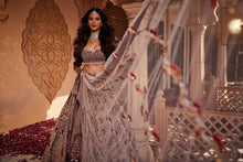 Load image into Gallery viewer, Wine raw silk hand embroidered lehenga
