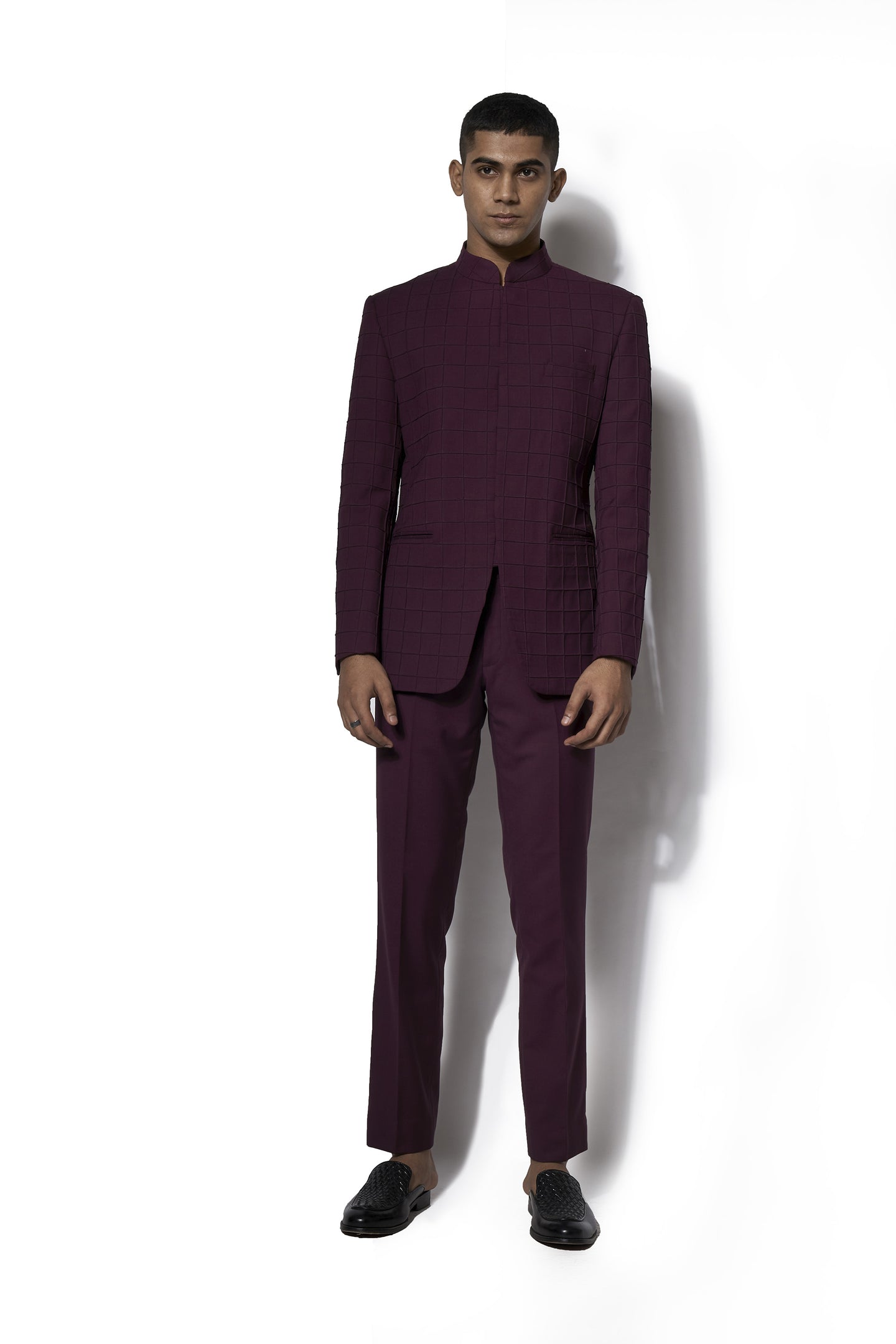 Wine Textured Bandhgala Set