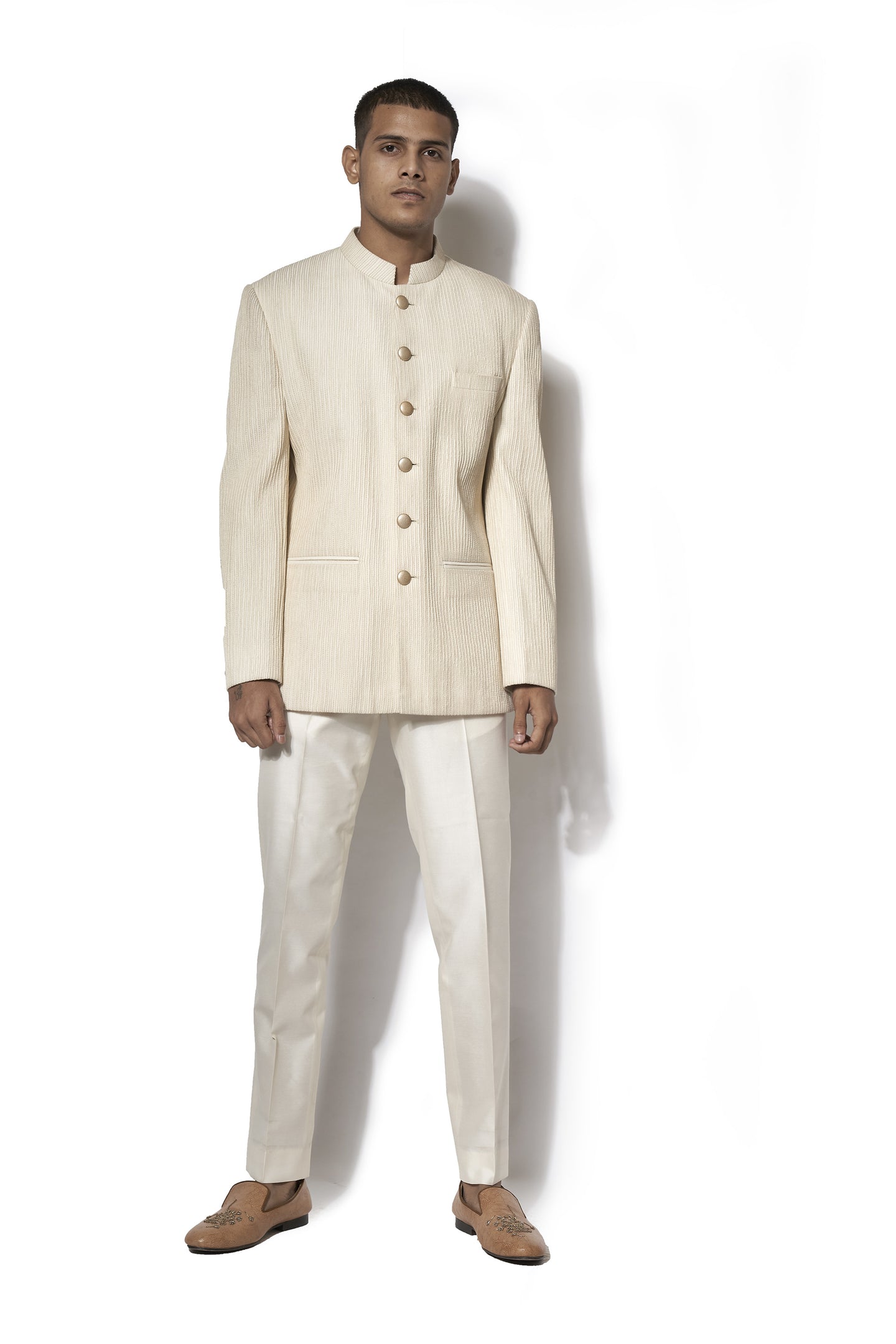 Ivory Signature Textured Bandhgala Set