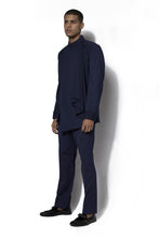 Load image into Gallery viewer, Navy Asymmetric Bandhgala With Attached Drape Set
