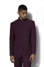 Load image into Gallery viewer, Wine Textured Bandhgala Set

