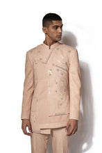 Load image into Gallery viewer, Rose Gold Asymmetrical Embroidered Bandhgala Set
