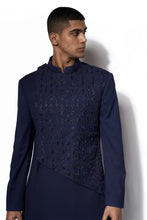 Load image into Gallery viewer, Navy Blue Asymmetrical Layered Long Jacket Set
