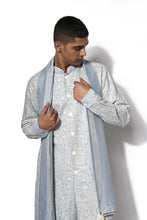 Load image into Gallery viewer, Ice Blue Front Open Embroidered Kurta Set

