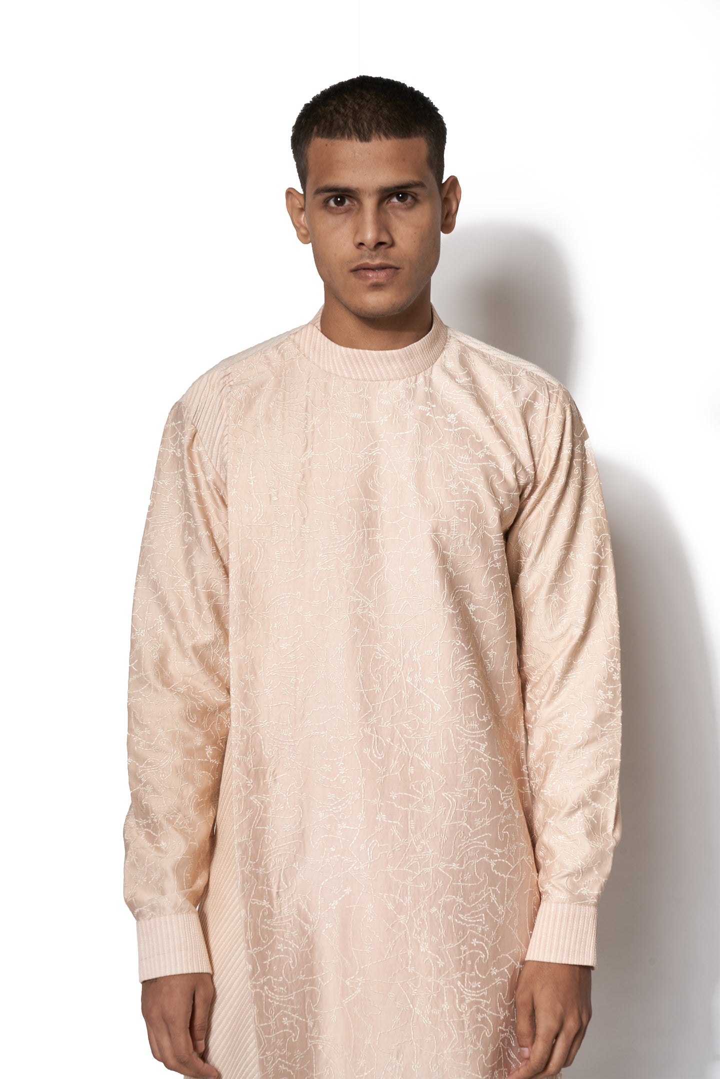 Peach Asymmetrical Embroidered Kurta Set