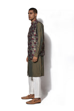 Load image into Gallery viewer, Olive Green Printed Bundi Kurta Set
