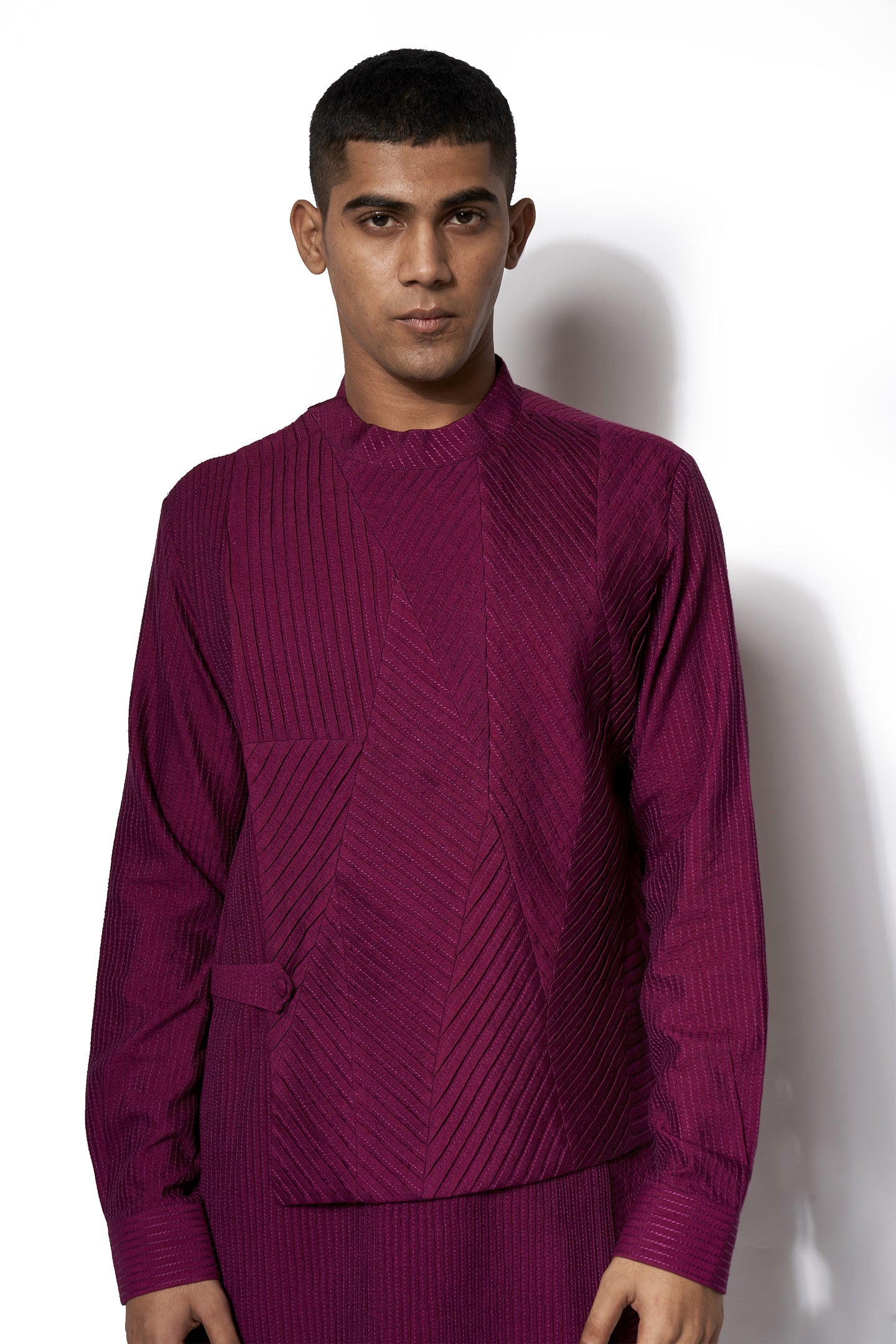 Dark Pink Asymmetrical Textured Kurta Set