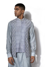 Load image into Gallery viewer, Ice Blue Embroidered Bundi Kurta Set
