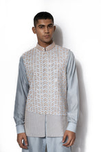 Load image into Gallery viewer, Ice Blue Embroidered Bundi Kurta Set
