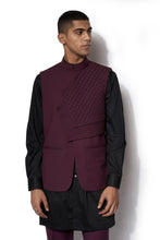 Load image into Gallery viewer, Wine Asymmetric Nehru Jacket Set
