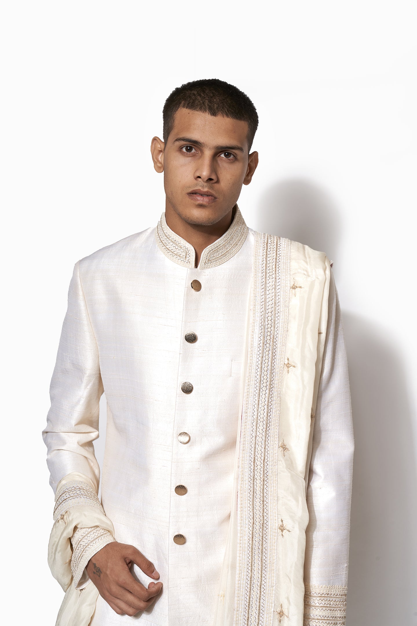Ivory Hand Embroidered Sherwani Set