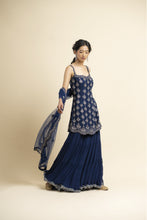 Load image into Gallery viewer, NAVY TULLE KURTA AND DUPATTA WITH GEORGETTE SHARARA
