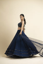 Load image into Gallery viewer, NAVY GEORGETTE LEHENGA WITH TULLE CHOLI AND DUPATTA
