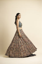 Load image into Gallery viewer, PEACOCK BLUE PRINTED LEHENGA CHOLI SET
