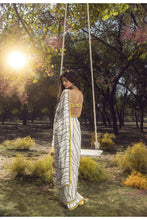 Load image into Gallery viewer, OFF WHITE GORGETTE SUNFLOWER SAREE
