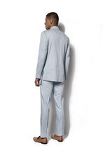 Load image into Gallery viewer, Ice blue Asymmetrical Embroidered Bandhgala set
