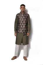 Load image into Gallery viewer, Olive Green Printed Bundi Kurta Set
