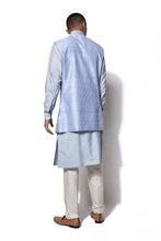 Load image into Gallery viewer, Ice Blue Asymmetrical Embroidered Bundi Kurta Set
