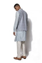 Load image into Gallery viewer, Ice Blue Embroidered Bundi Kurta Set
