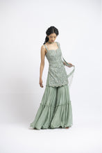 Load image into Gallery viewer, JADE GREEN TULLE SHIRT WITH LAYERED SHARARA
