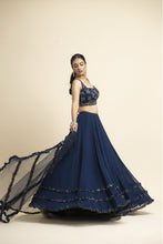 Load image into Gallery viewer, NAVY GEORGETTE LEHENGA WITH TULLE CHOLI AND DUPATTA
