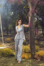Load image into Gallery viewer, BLUE GREY TROSER SET WITH JACKET AND BUSTIER
