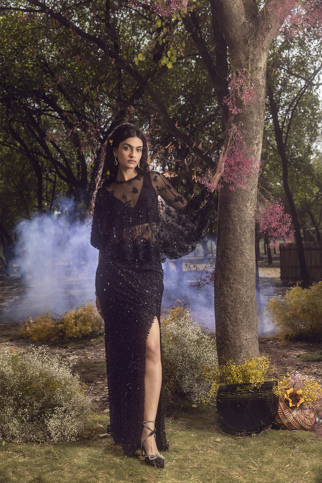 BLACK SKIRT WITH CAPE AND BUSTIER
